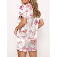 thumbnail image 7 of Michellecmm Women’s 2 Piece Lounge Set Short Sleeve Bow Print Button Up Shirt + Shorts Set Sleepwear, 7 of 7