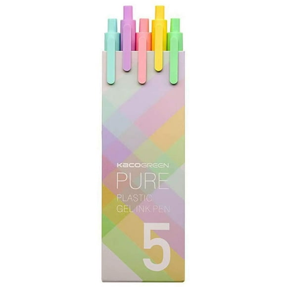 Kaco Stylos à Encre Gel Rétractable Pur, Recharges d'Encre Noire 0,5 Mm Extra Fine Point 5-Pack, Baril de Couleur Macarons