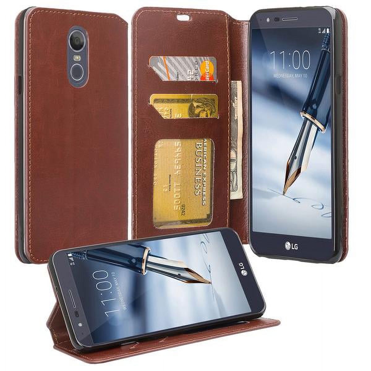 LG Stylo4 Case, LG Stylus4 Case, Slim Folio [Kickstand] Pu Leather Wallet Case Phone Case for LG Stylo4 - Brown - image 2 of 6