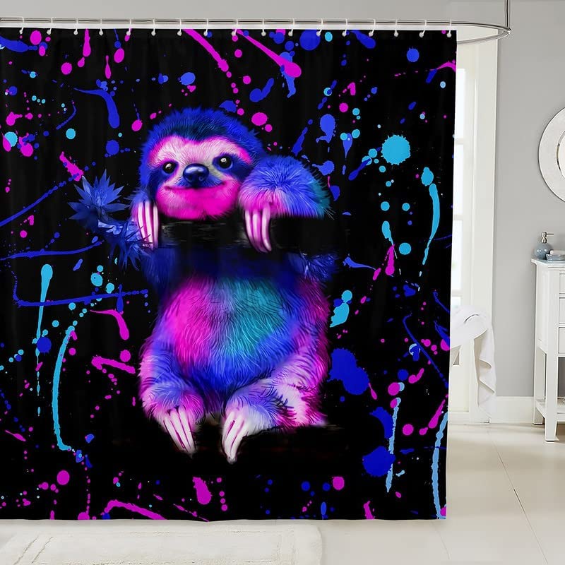 Graffti Sloth Bath Curtain Cute Sloth Shower Curtain Colorful Cartoon