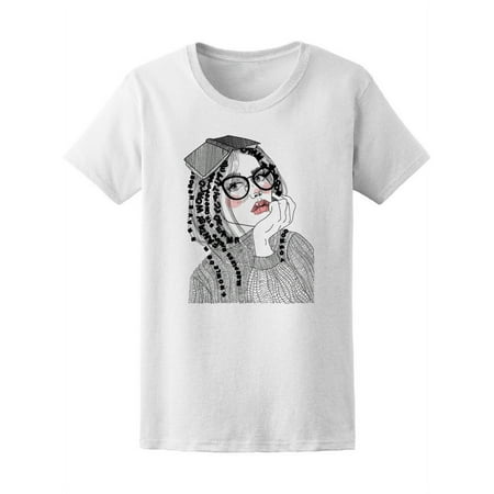 Book Hat Cute Hipster Girl Women s Tee - Image by Shutterstock