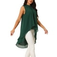 thumbnail image 4 of INSPIRE CHIC St. Patrick's Day Women's Chiffon Tops Mock Neck Sleeveless Tie Back High Low Hem Summer Shirt Blouse XL Dark Green, 4 of 6