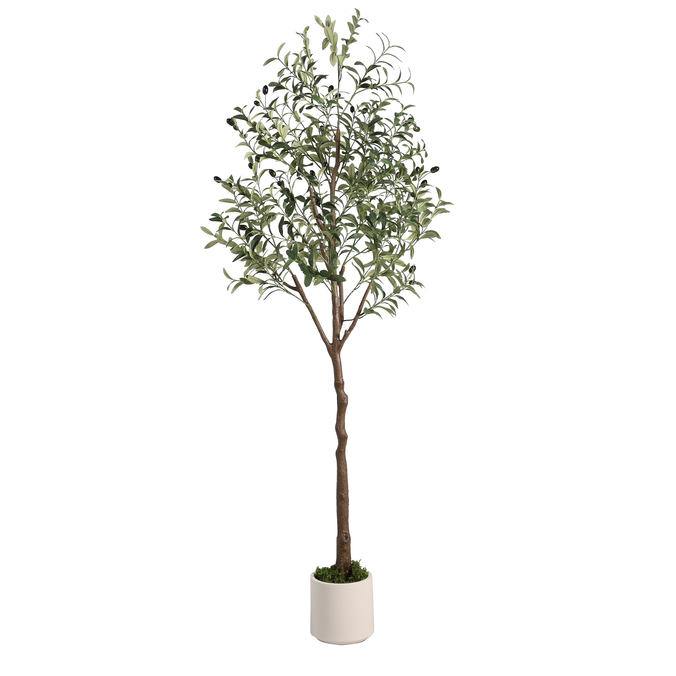 Artificial Olive Trees, 7 ft Tall Fake Olive Trees for Indoor, Faux Olive Silk Tree, Large Olive Plants with White Planter for Home Decor and Housewarming Gift, 1 Pack