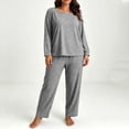 thumbnail image 6 of Nugftut Women Plus Size Pajama Sets Long Sleeve Top and Wide Leg Pants 2 Piece Soft Lounge Pjs Summer Fall Loungewear, 6 of 7