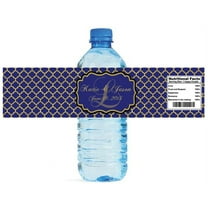 100 Gold Pattern Monogram Navy Blue Background Wedding Anniversary Engagement Party Water Bottle labels Birthday Party Easy to Use Self Stick Labels