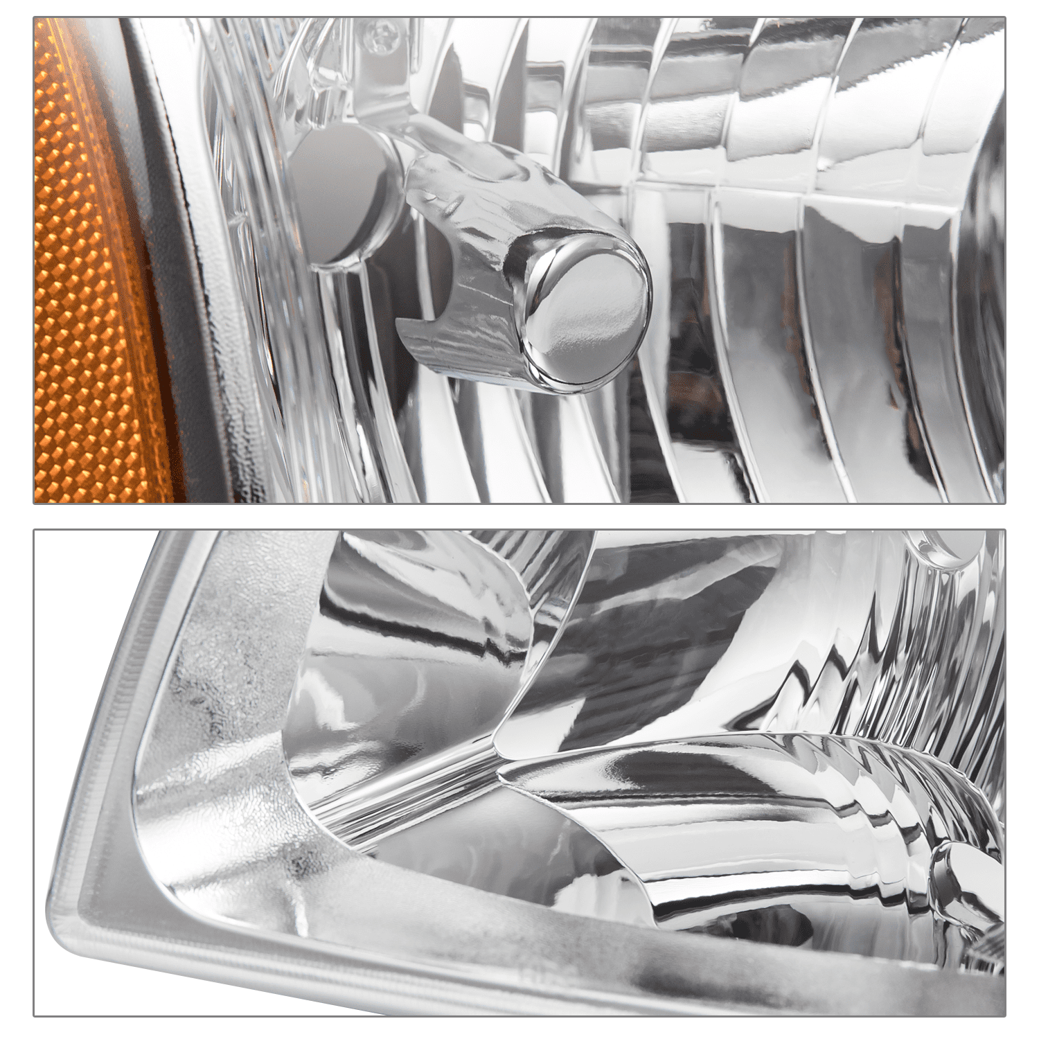M-AUTO Pair Headlamp Replacement for 03 04 05 06 07 Chevy Silverado/Avalanche Truck, Chrome Housing Clear Lens Amber Corner