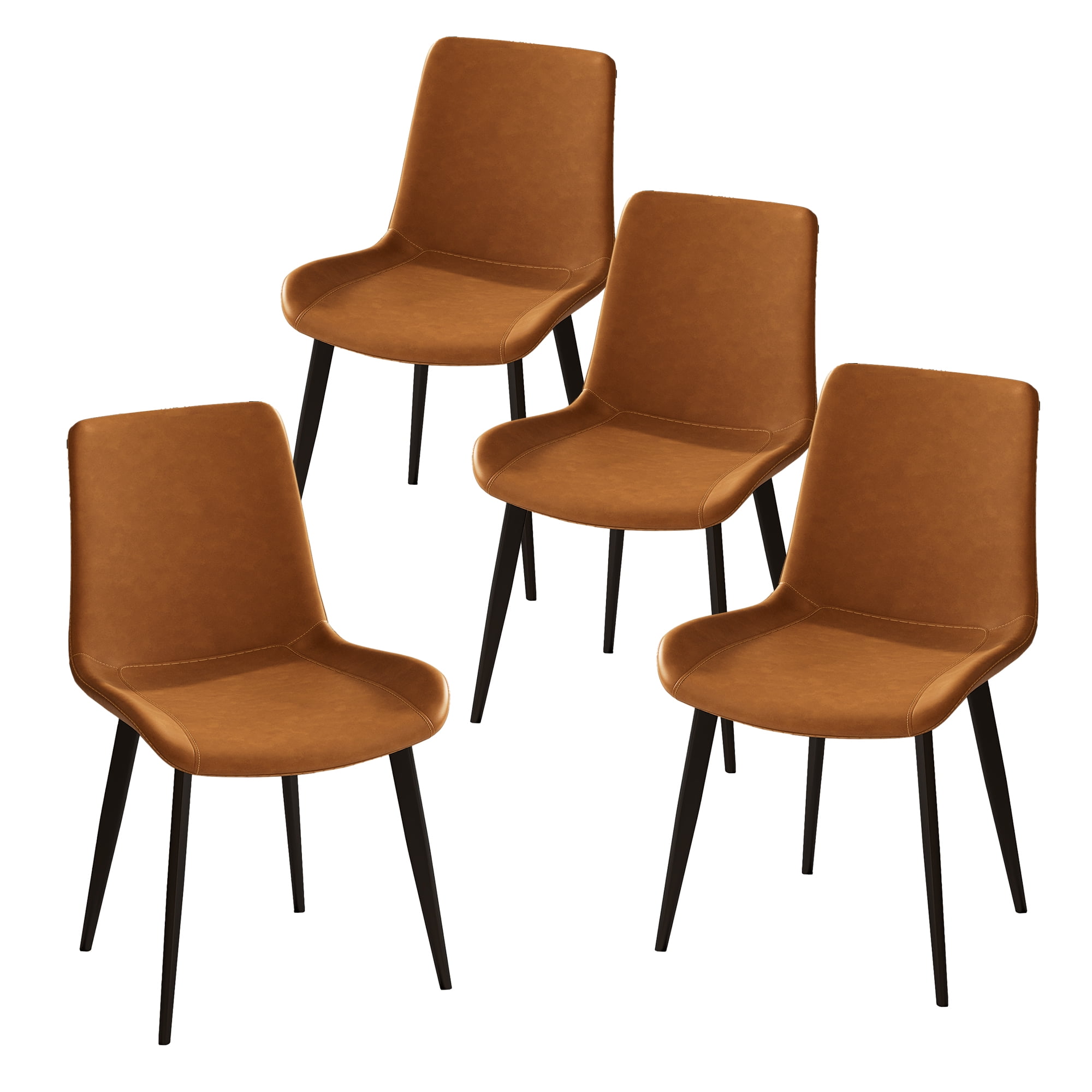 Aukfa Set of 4 Faux Leather Dining Chairs with Metal Legs, Modern Upholstered Kitchen Side Chairs for Home Kitchen,Orange