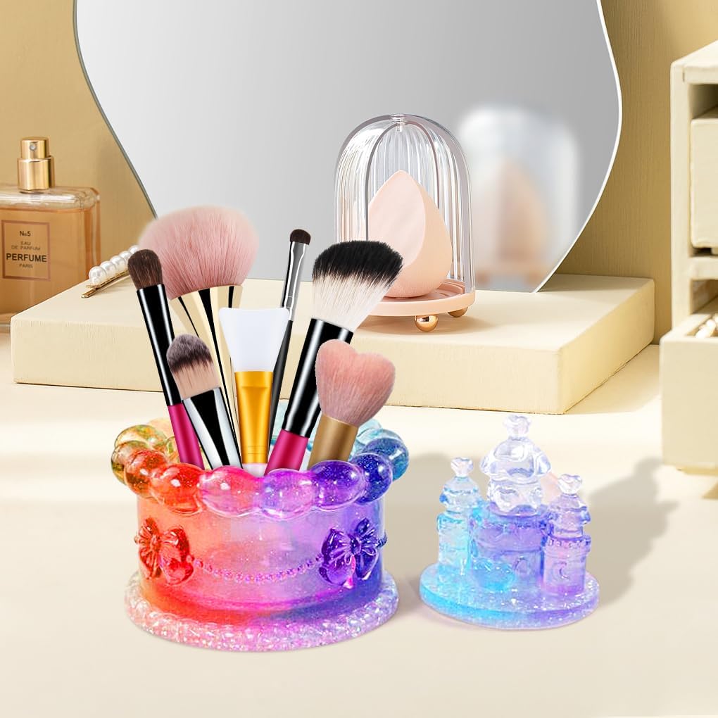 ABCISI Castle Resin Jar Mold with Lid, 3D Silicone Trinket Storage Box Molds for Resin Epoxy, Cake Love Castle Shape for DIY Jewelry Holder Candle Holder Candy Container, Lovely Home Decor