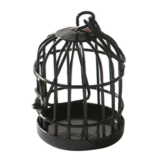 Jaula de pájaros en miniatura 1:12 Zulema Casa de muñecas en miniatura color negro 3x4 cm
