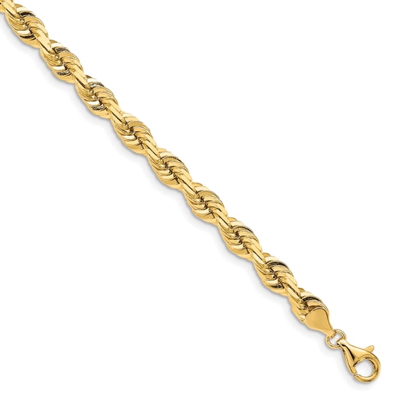 14K Yellow Gold 7.0mm Diamond Cut Quadruple Rope Chain Bracelet Size 8