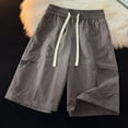 thumbnail image 4 of Plus Size Men's Solid Color Cargo Shorts Summer Casual Beach Shorts Lightweight Drawstring Shorts with Pockets, 4 of 4