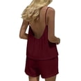 thumbnail image 2 of Bloomae 2 Piece Open Back Lounge Sets for Women Summer Spaghetti Strap Sleveless Backless Tops Elastic Waist Bermuda Shorts Casual Loose Beach Vacation Outfits Wine S, 2 of 5