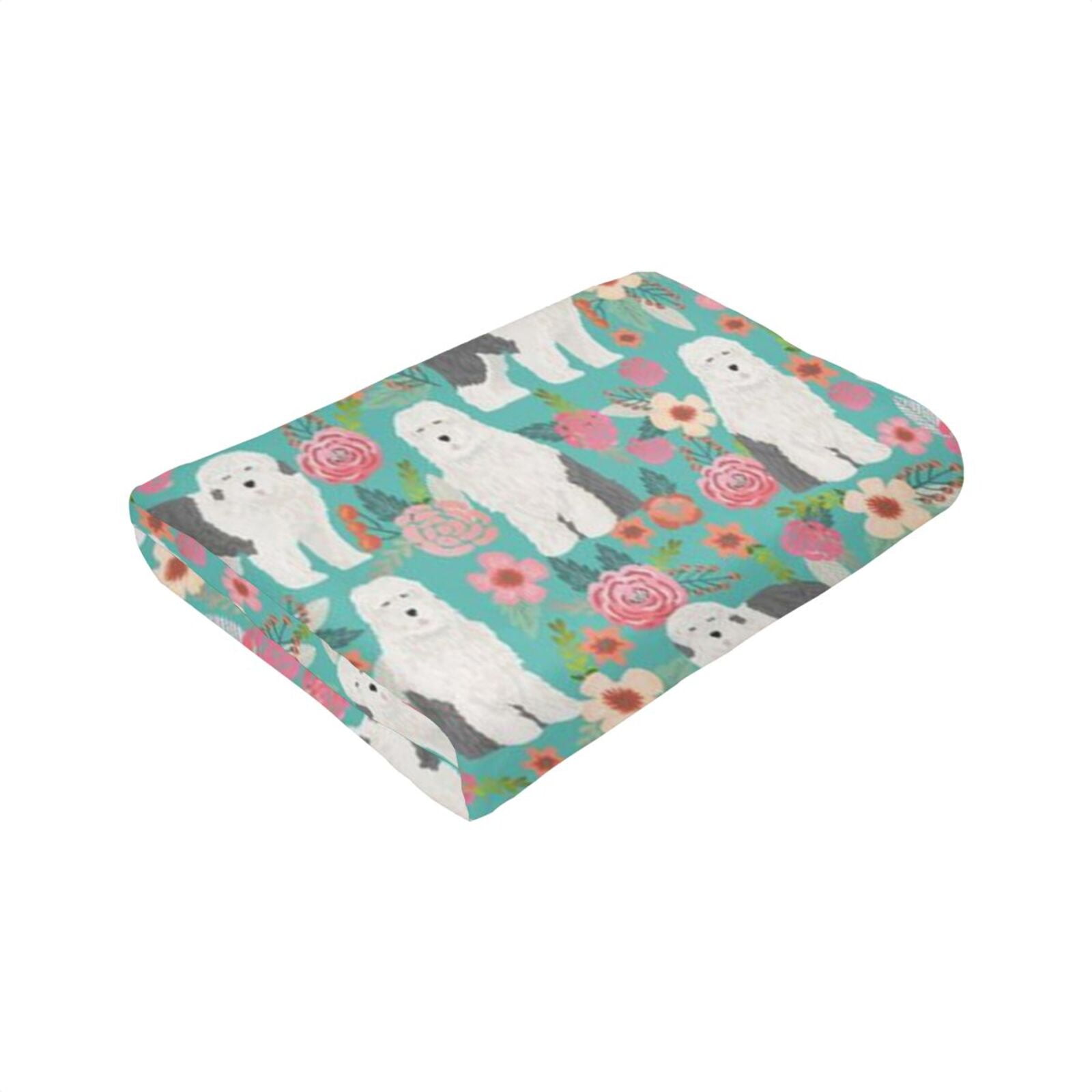 Wijzvio Old English Sheepdog Dogs Lovers Flower Floral Throw Blanket Soft Fuzzy Fleece Blanket For Couch Bed Living Room Decoration 50"X40"