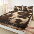 thumbnail image 3 of Homewish Tribal Sheep Skeleton Queen Sheet Sets, Vintage Brown Cow Print Flat Sheet, Southwestern Theme Queen Fitted Sheet, Microfiber Bedroom Decor, 4-Piece, 3 of 7