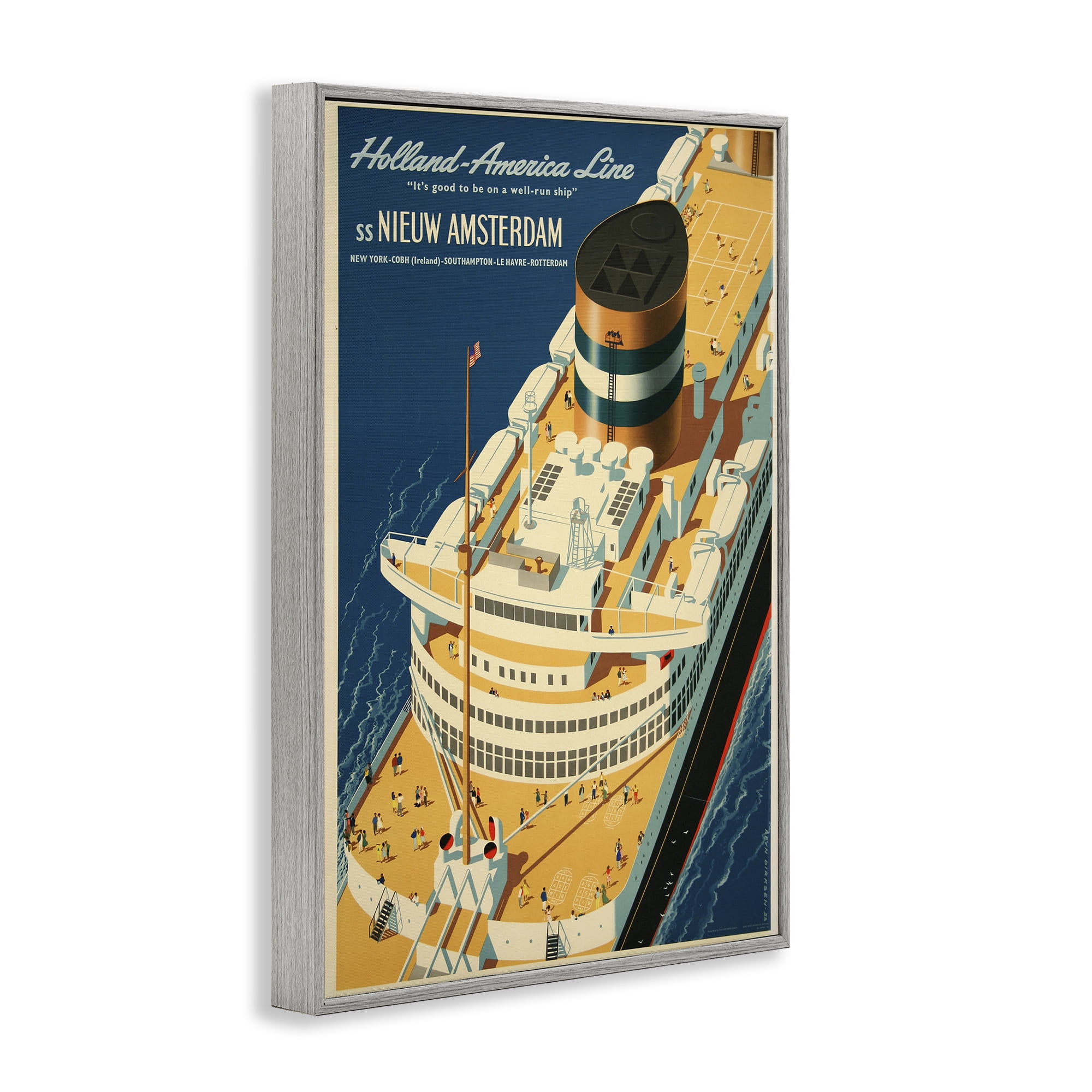 Stupell Industries Nieuw Amsterdam Cruise Ship Gray Framed Giclee Art, design by Vintage Posters