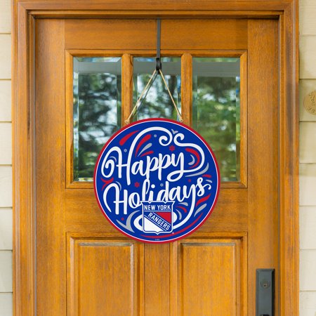 New York Rangers 18 Happy Holidays Wooden Round Door Sign New York Rangers 18 Happy Holidays Wooden Round Door Sign