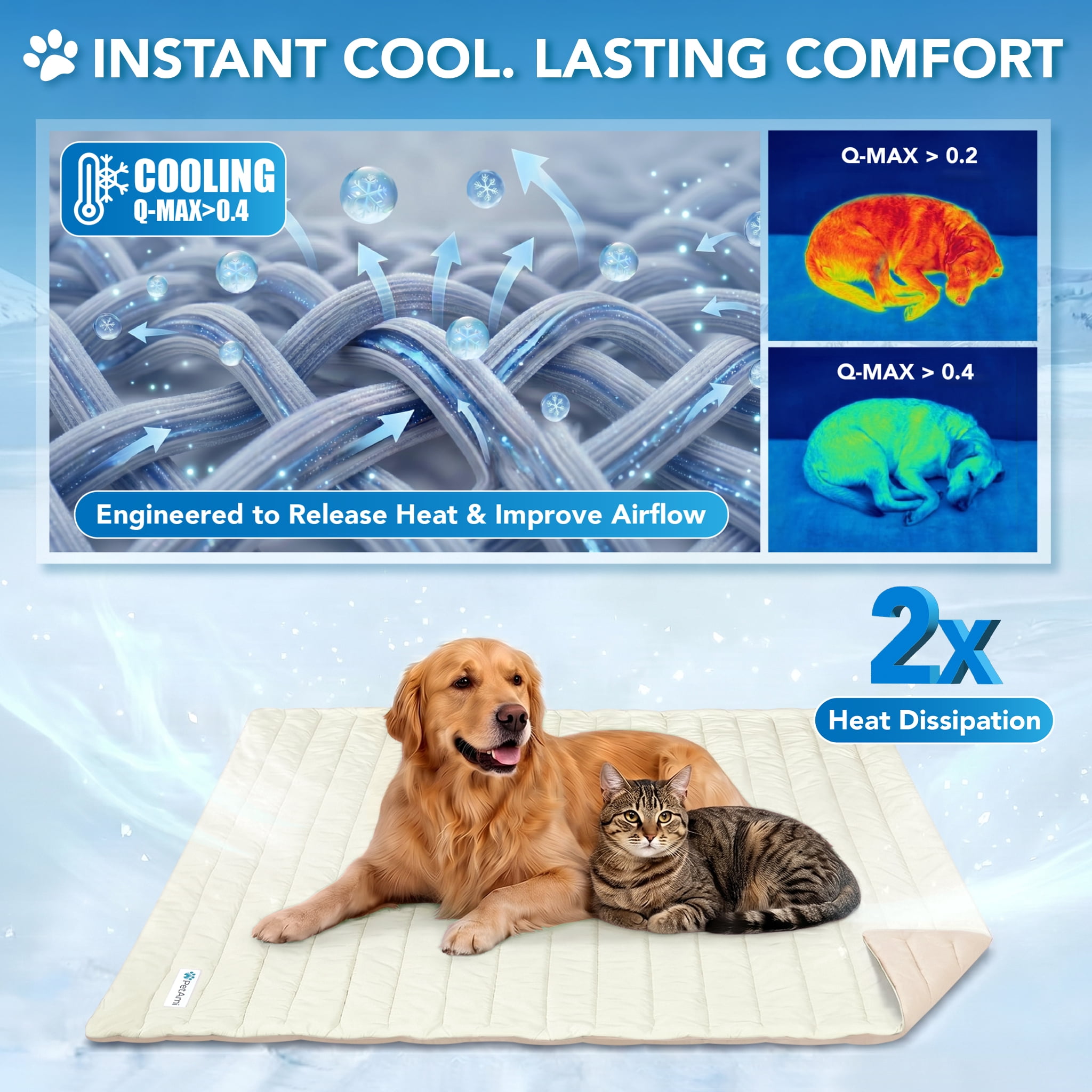 PetAmi Dog Cooling Mat, Q-Max Pet Cooling Blanket with Thick Cushioning, Self Cooling Pad for Dogs & Cats,  Reversible Summer Mat for Crate, Couch, Kennel, Taupe/Beige, Medium (29x40)