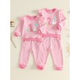 thumbnail image 3 of RUINIXCW Toddler Baby Girl Second Birthday Outfit Infant Girl Spring Fall Winter Clothes Duck Waffled Striped Long Sleeve Sweatshirt Tops and Pants Set, 3 of 9