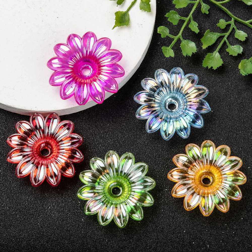500 g Transparent Acrylic Beads AB color Flower Mixed color 34x34x9mm Hole: 4mm 260pcs/500g