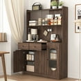 thumbnail image 6 of HIUU 71''Tall Freestanding Tall Pantry Cabinet with Drawers, Cabinet with Microwave Stand and Charge Station for Living Room,Kitchen (Walnut), 6 of 10