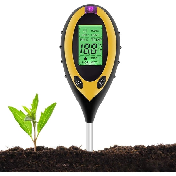 Probador de suelo de PH sólido 4 en 1, probador de luz y pH, acidez, temperatura, humidificador de suelo, sensor de humedad del suelo para plantas, granja de jardín, césped, interior y exterior Xemadio GX-306