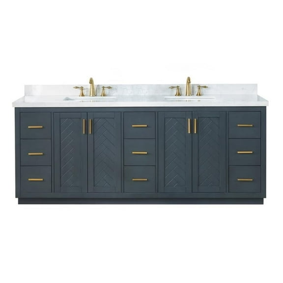 Gazsi 84" Wood Vanity in Charcoal Blue with Composite Stone Top without Mirror