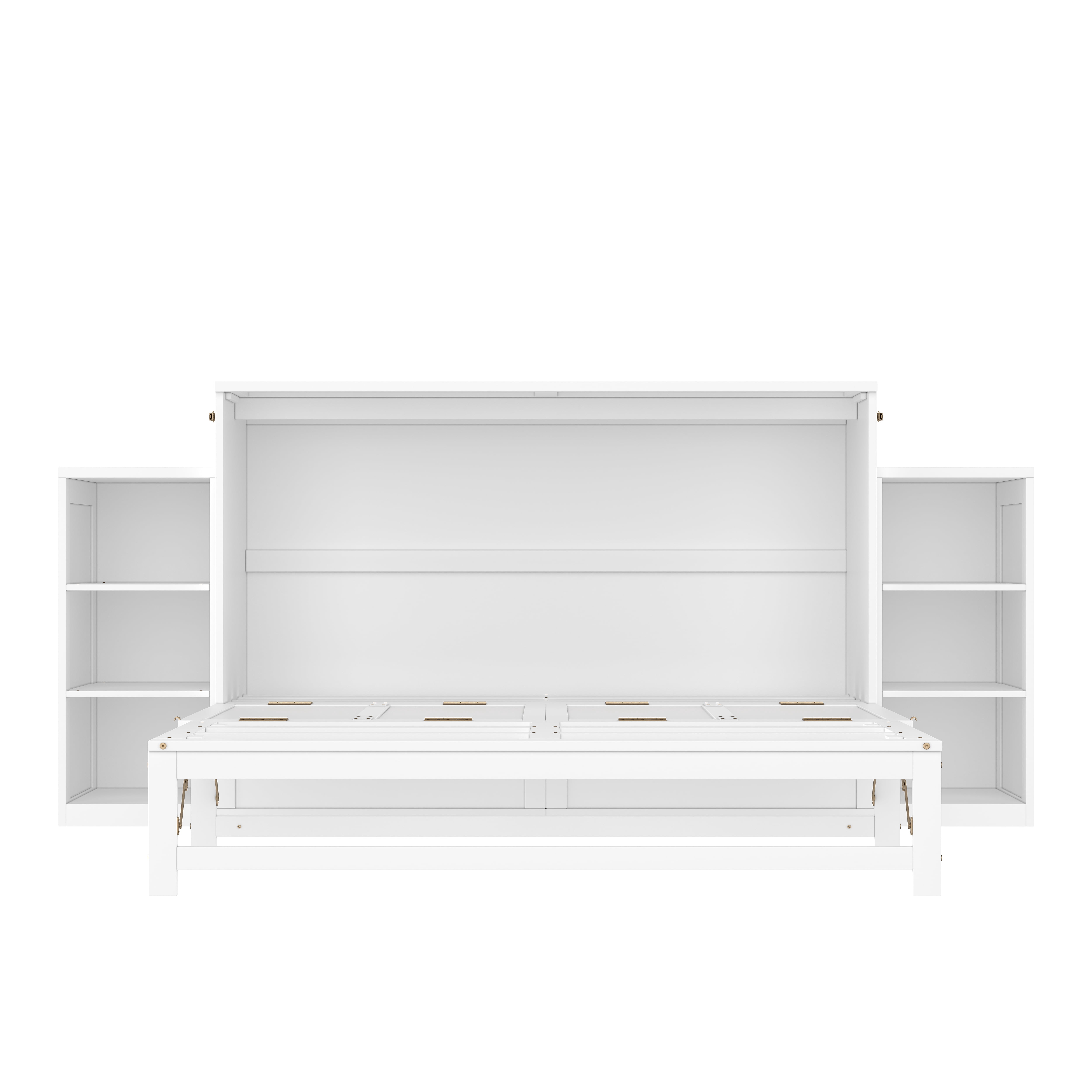 Mintazer Queen Size Murphy Bed with 6 Side Shelves & 2 Drawers, Modern Foldable Cabinet Bed for Bedroom Apartment Guest Room, White