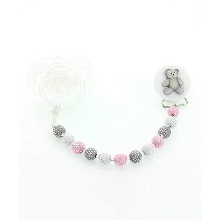 Teddy Bear Beaded Pacifier Clip