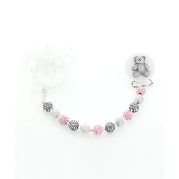 Teddy Bear Beaded Pacifier Clip