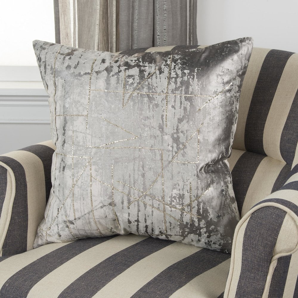 Rizzy Home Abstract Distressed Gold Cording Cotton Poly Filled Decorative Throw Pillow, 20"x20" , Silver