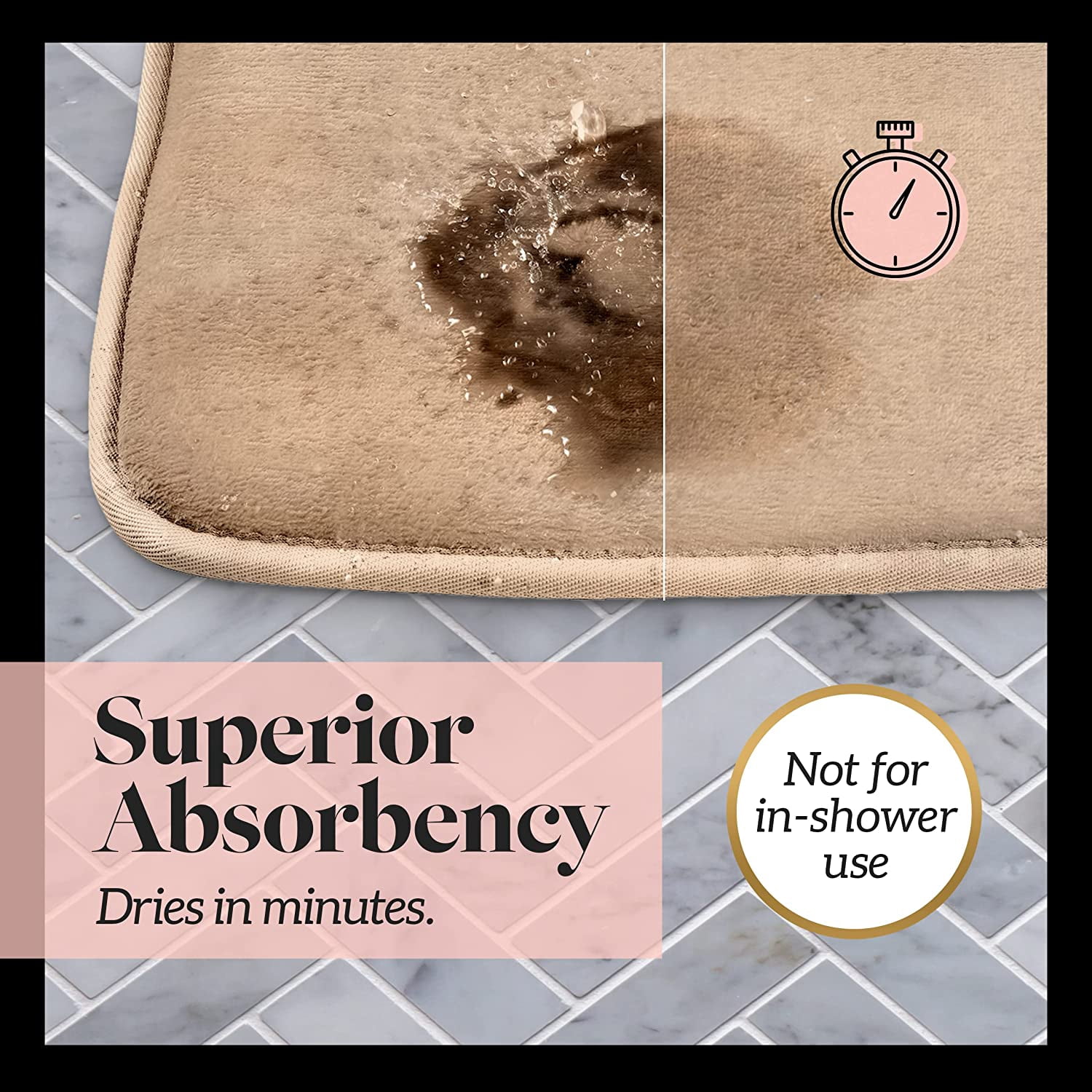 Bath Mats for Bathroom Non Slip - Beige 17" x 24" Memory Foam Bathroom Rugs - Quick Dry Bath Mat