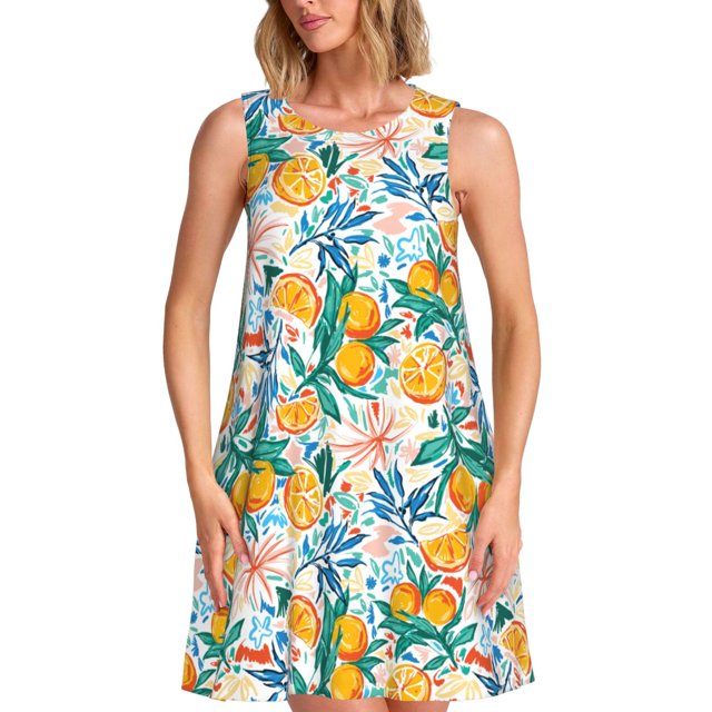 Disketp Colorful Fruits para Vestido sin Mangas para Mujeres, Vestidos de Verano para Mujeres, Casual y Holgado para la Playa