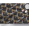 thumbnail image 2 of Soimoi Black Cotton Duck Fabric Autumn Leaves & Woodpecker Bird Printed Fabric 1 Yard 44 Inch Wide, 2 of 3