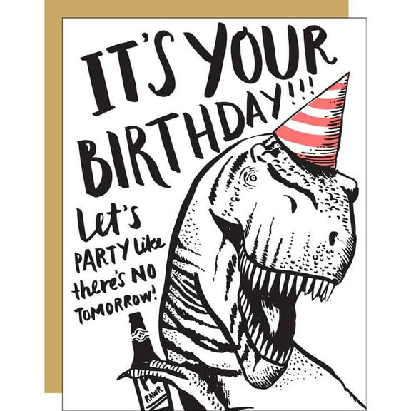 Funny Birthday Card with T-Rex Dinosaur – "It's Your Birthday!" – Humorous Party Design – Blank Inside – Perfect for Friends and Family Celebrations