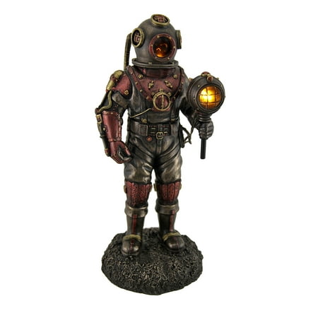 Lighted Steampunk Skeleton In Diving Suit Statue