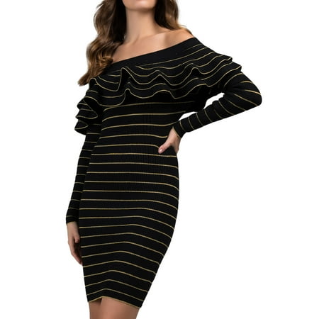 Lipsy lace bodycon dress with scallop lace sleeve Womens long sleeve ribbed off shoulder bodycon midi dress