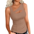 thumbnail image 2 of UPPADA Womens Tank Tops 2025 Sleeveless Round Neck Ruched Spring Summer Basic Shirts Trendy Cute Outfits Women Sleeveless Tank Top,Tank Top for Women Workout Fitted Khaki,XXL, 2 of 6