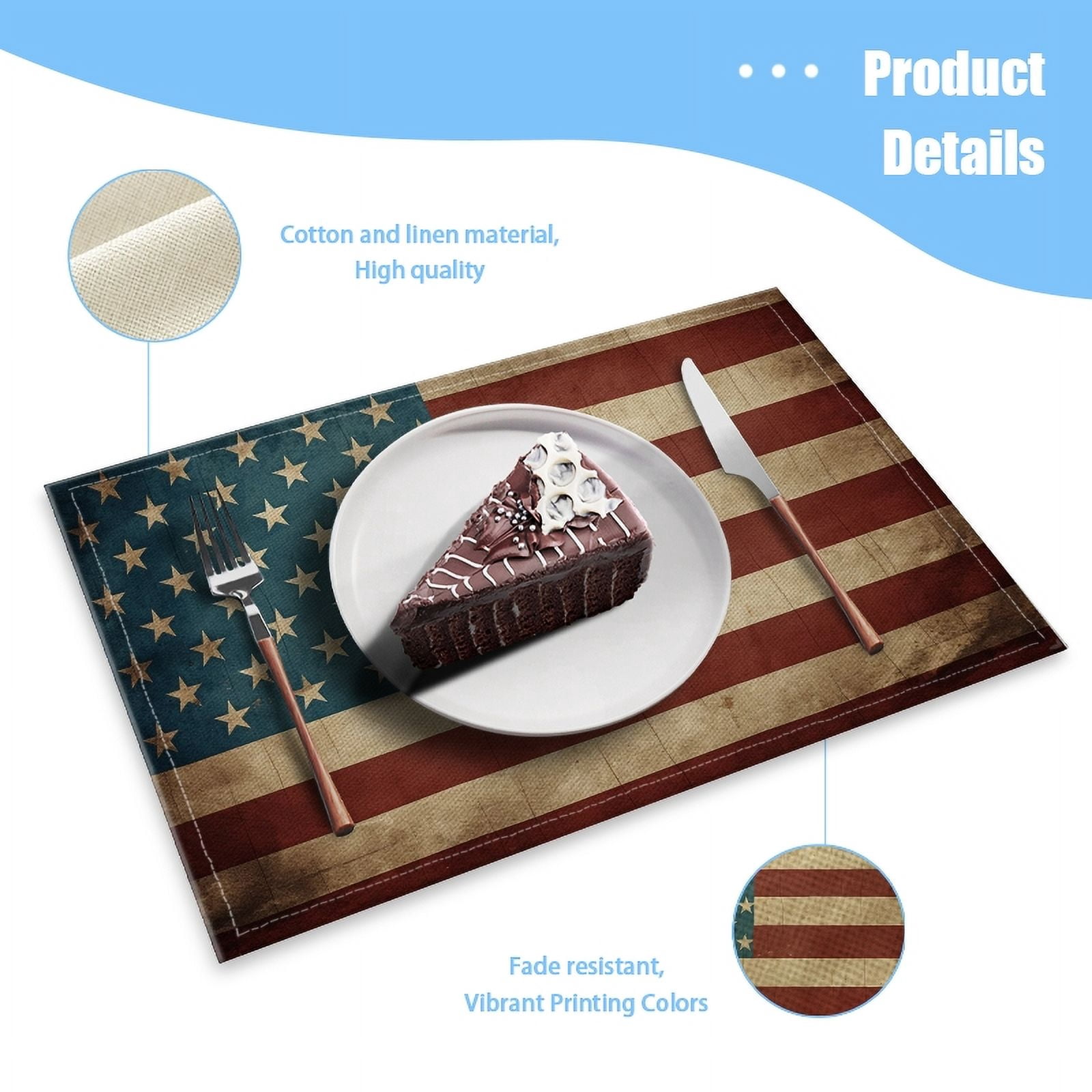 BaHomeck placemats Set of 4 Vintage American Flag Background (2) Cotton Linen rectangle Placemats for Kitchen Dining Table Indoor,Outdoor,18*12inch