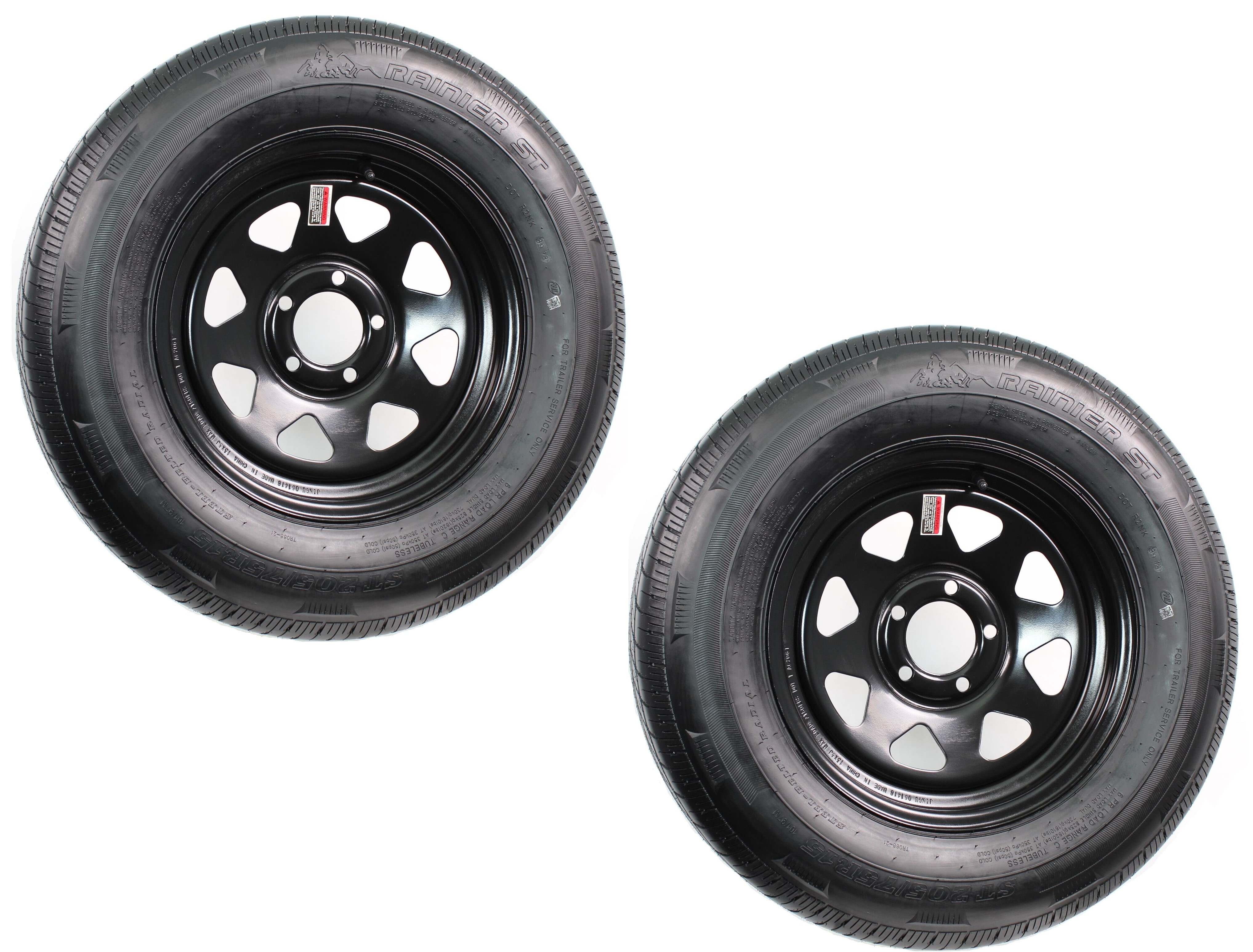 2Pack Radial Mounted Trailer Tire Rim ST205/75R15 LRD 54.5 Black