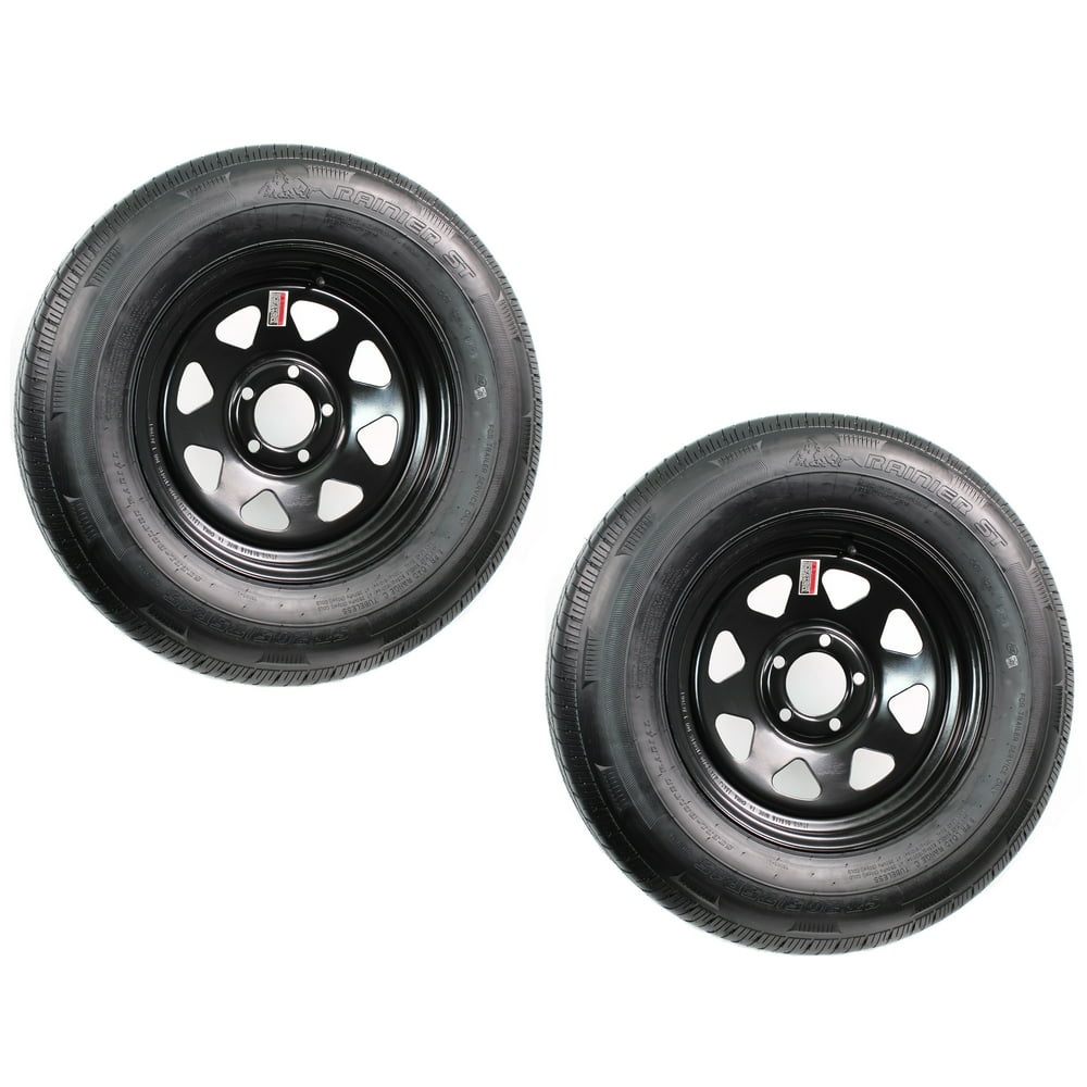 2-Pack Radial Mounted Trailer Tire Rim ST205/75R15 LRD 5-4.5 Black 15 Inch 5 On 4.75 Trailer Wheels