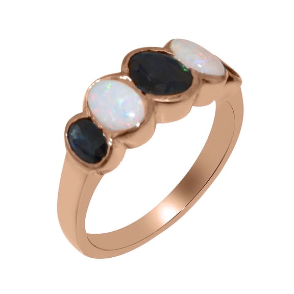 LBG British Made 18k Rose Gold Natural Sapphire & Opal Womens Band Ring - 33 size options - Size 10
