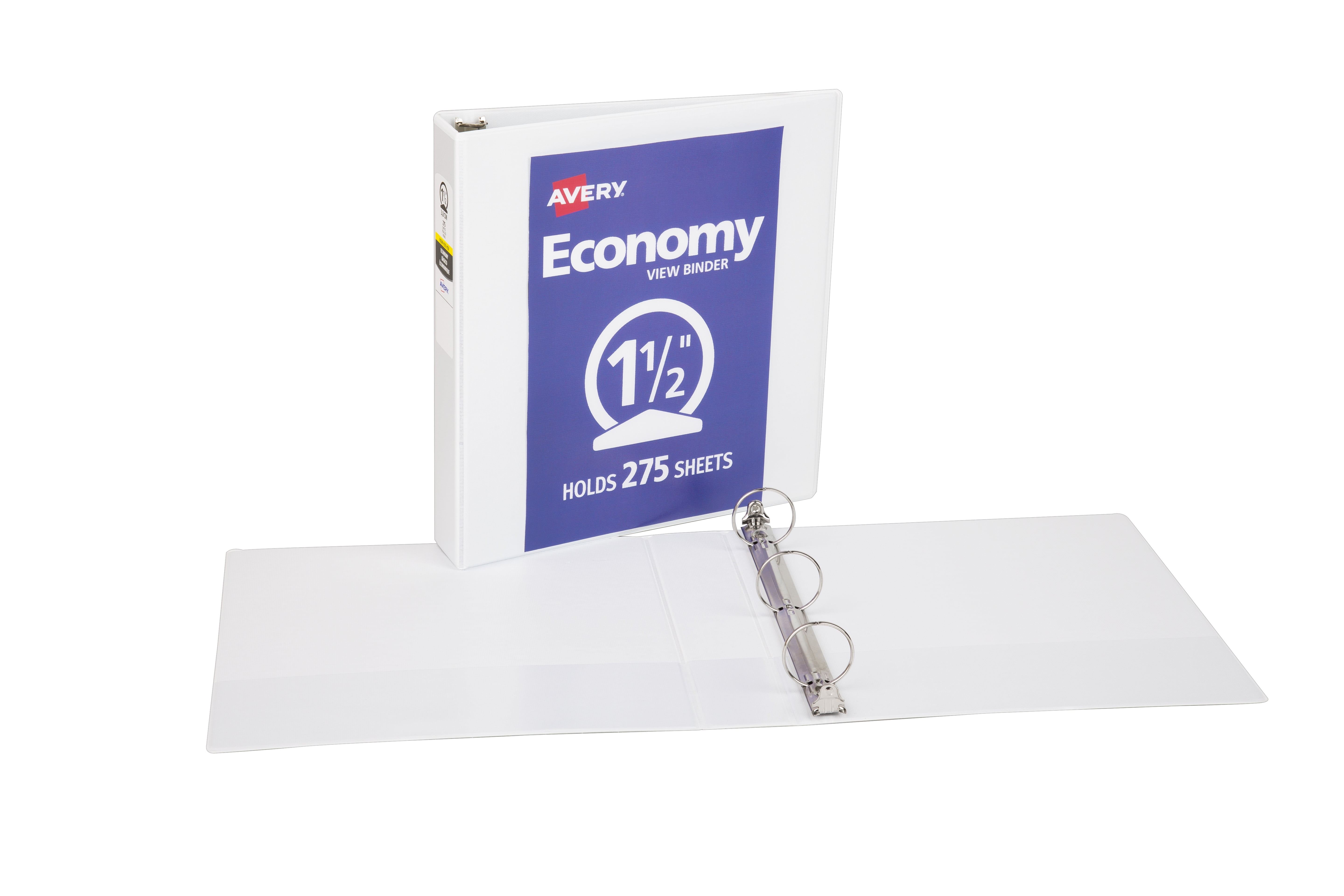 Avery® Standard View Binder, 1.5" Round Rings, White Binder (05726) - 12 Pack