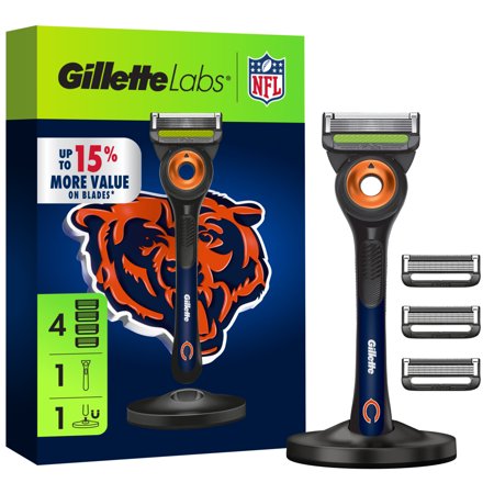 Gillette Labs Official Bears Licensed Razor for Men 1 Handle 4 Blade Refills with Magnetic Stand Perfect for Game Day Grooming Gillette Labs with Exfoliating Bar