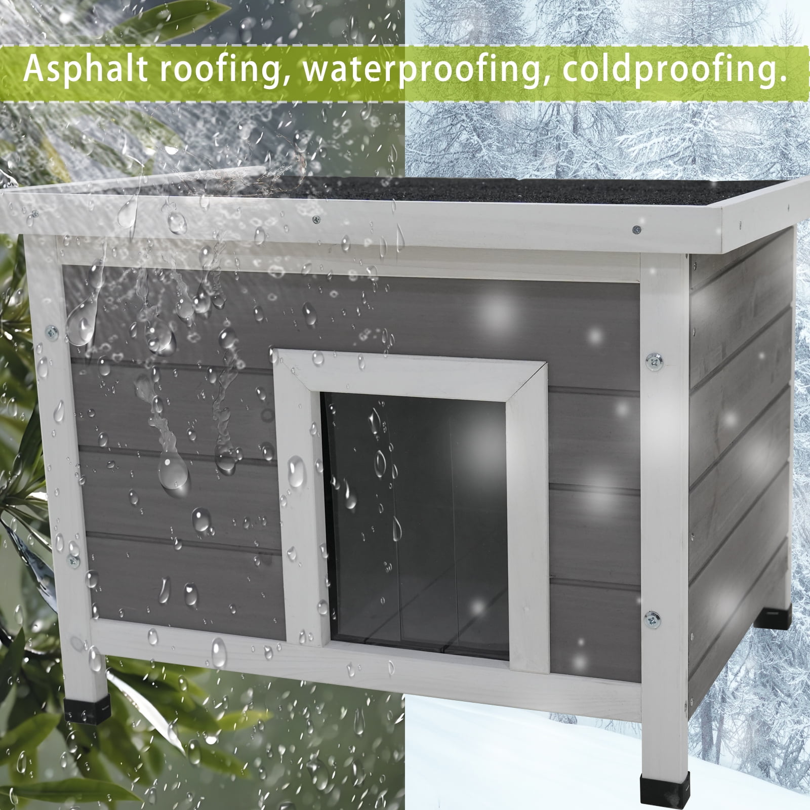 Cat House Waterproof Feral Kitty Shelter Outdoor Indoor Rabbit Hutch for Bunnies,Cats,Dogs and Other Small Animals,Asphalt Roof