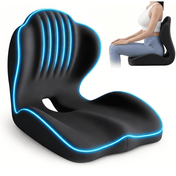 Ergonomic Seat Cushion, Office Chair Seat Cushions with L-Shaped Design, Memory Foam Orthopedic Cushion with Coccyx Hollow, Lumbar Support & Tailbone Pain Relief for Car, Truck, Gaming Chair (Black)
