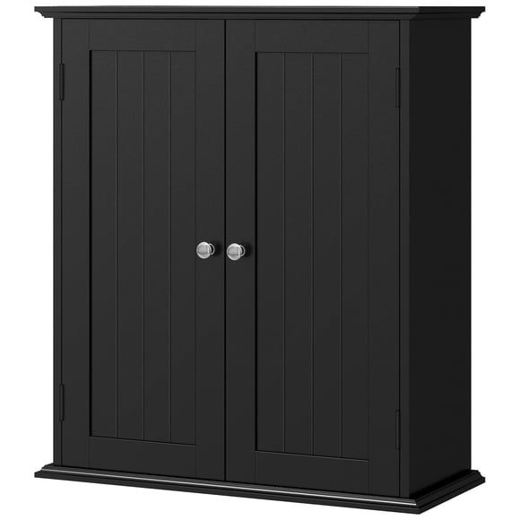 Black Wall Mounted Bathroom Medicine Cabinet - 2 Door Storage Cabinet with Adjustable Shelf - Space Saver Over Toilet - 20.9" x 8.7" x 24"