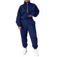 thumbnail image 4 of Kixjoy Blue Sweat Suits for Womens 2 Piece Plus Size Elastic Waist Pant Sets Long Sleeve Full Zip Casual Sweatsuit Plain Warm Winter Outfits for Women, Navy S, 4 of 7