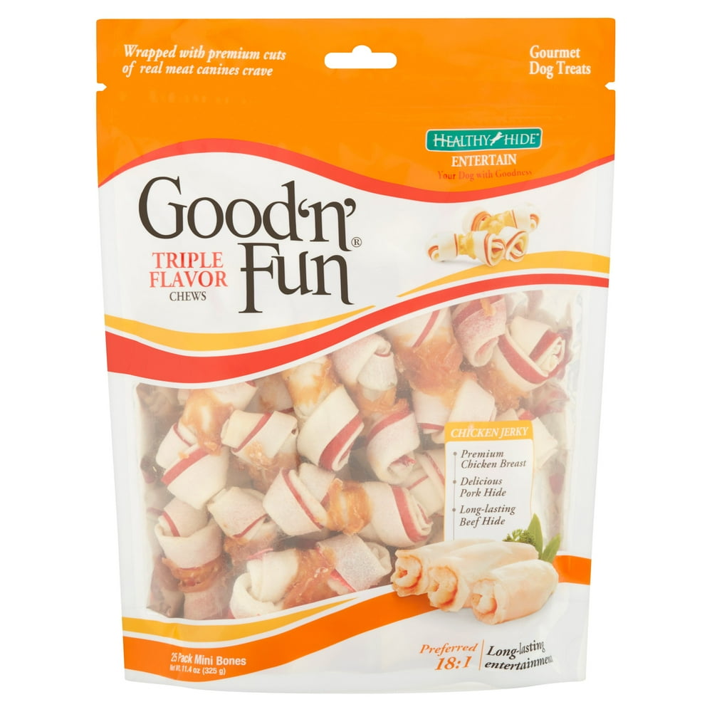 Good'n'Fun Triple Flavor Chews for Dogs, Mini Bones, 25 Count (11.4 oz