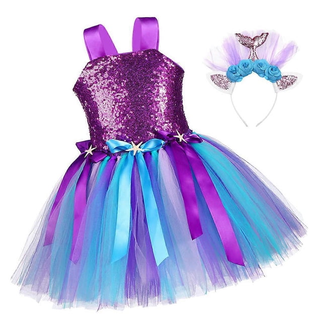 Mermaid Tutu Dress with Headband for Girls Birthday Outfits