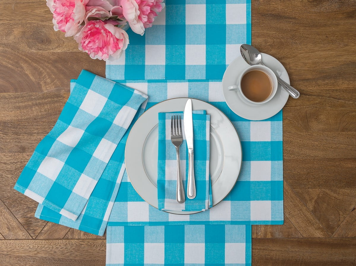 Franklin Checkered Plaid Turquoise Placemat Set 6
